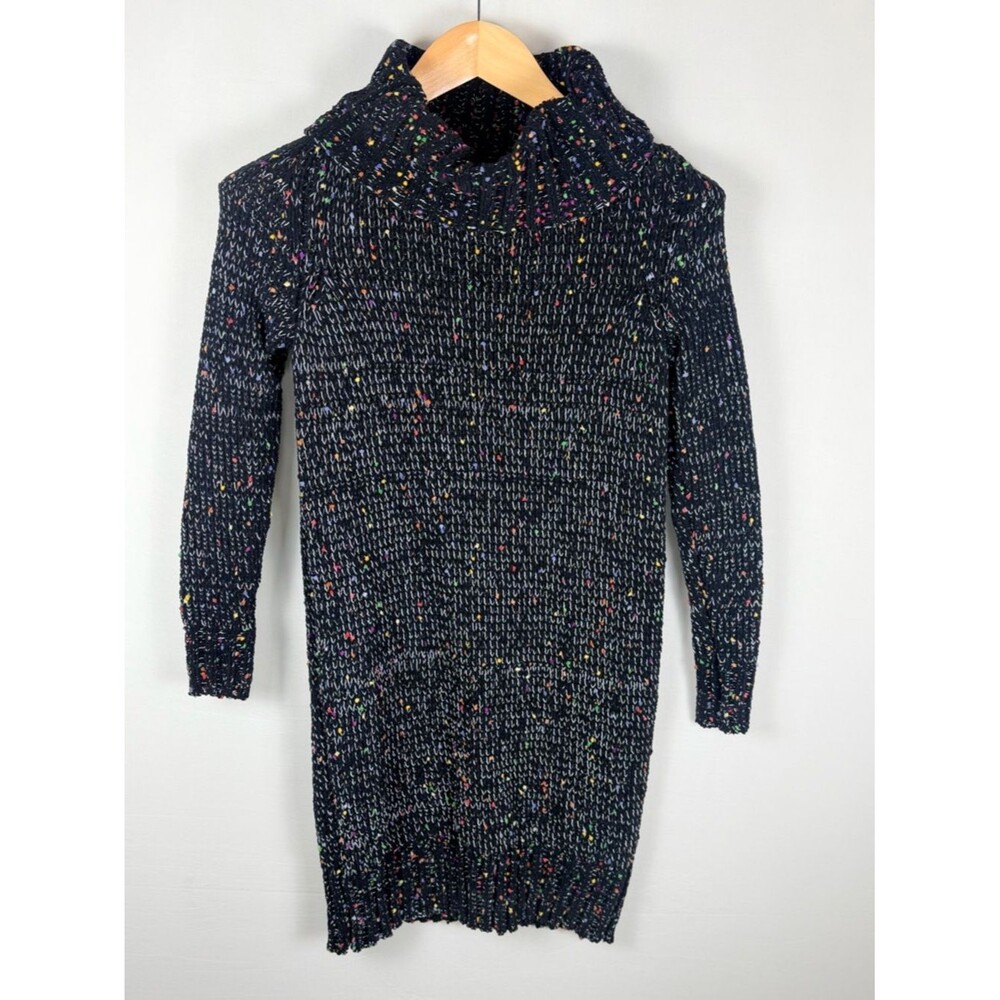 IN San Francisco XS Confetti Knit Sweater Dress Cowl Neck Black Stretch Retro